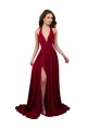 Bordeaux Trapèze Licou Col V Spandex Longue Formelles Robes demoiselle d'honneur / Robes de soirée / Robes de bal à Vendre