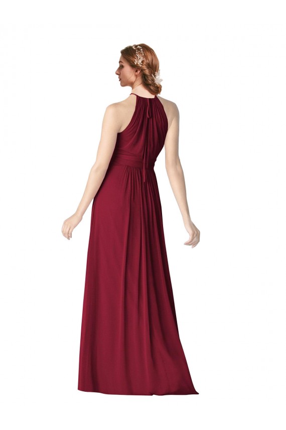 Bordeaux Trapèze Licou Mousseline Longue Robes demoiselle d'honneur à Vendre