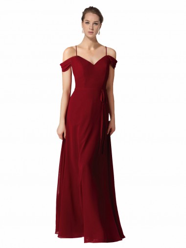 Bordeaux Trapèze Mousseline Longue Robes demoiselle d'honneur à Vendre