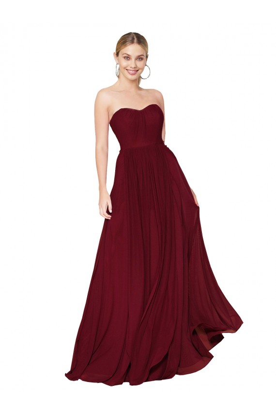 Bordeaux Trapèze Sans bretelle Mousseline Longue Formelles Robes demoiselle d'honneur / Robes de soirée / Robes de bal à Vendre