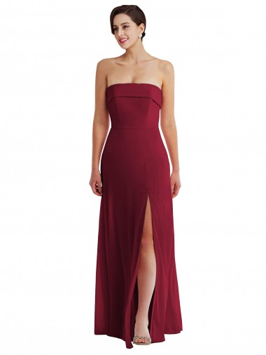 Bordeaux Trapèze Sans bretelle Mousseline Longue Formelles Robes demoiselle d'honneur / Robes de soirée à Vendre
