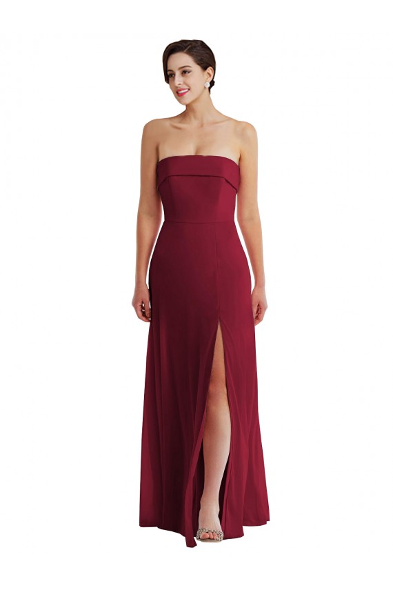 Bordeaux Trapèze Sans bretelle Mousseline Longue Formelles Robes demoiselle d'honneur / Robes de soirée à Vendre
