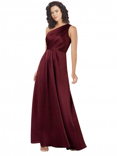 Bordeaux Trapèze Satiné Soyeux Longue Formelles Robes demoiselle d'honneur / Robes de soirée / Robes de bal à Vendre