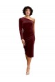 Bordeaux Trapèze midi Velours Stretch Courte Robes demoiselle d'honneur / Robes de bal à Vendre