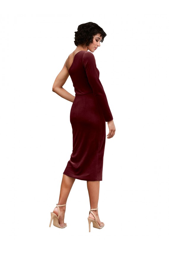 Bordeaux Trapèze midi Velours Stretch Courte Robes demoiselle d'honneur / Robes de bal à Vendre