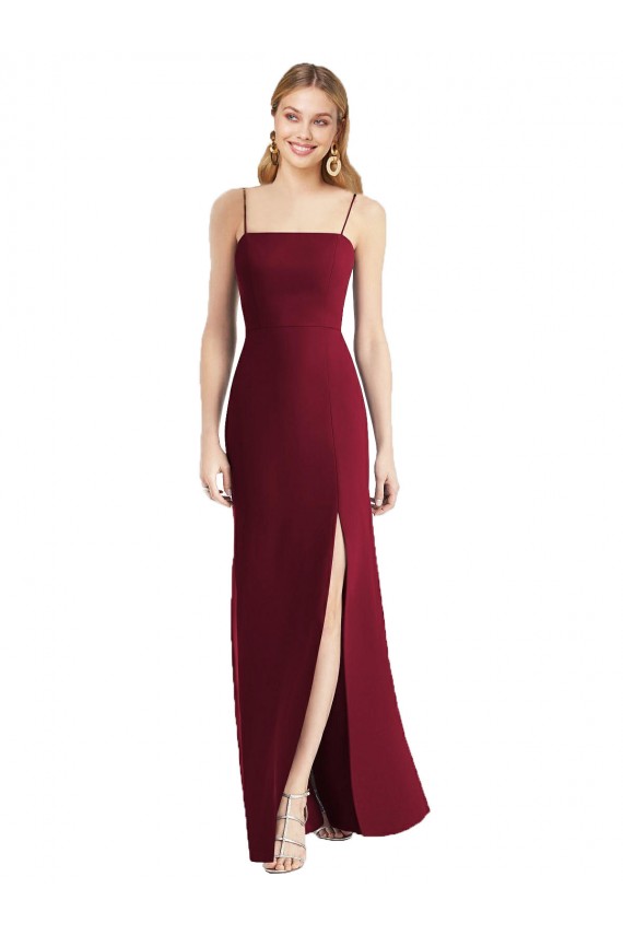 Bordeaux Trompette Bretelles spaghetti Mousseline Longue Robes demoiselle d'honneur à Vendre