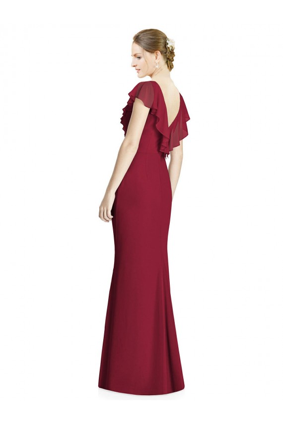 Bordeaux Trompette Col V Mousseline Longue Robes demoiselle d'honneur à Vendre