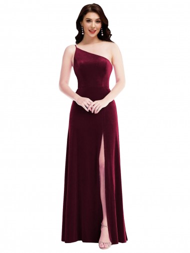 Bordeaux Trompette Velours Stretch Longue Robes demoiselle d'honneur / Robes de bal à Vendre