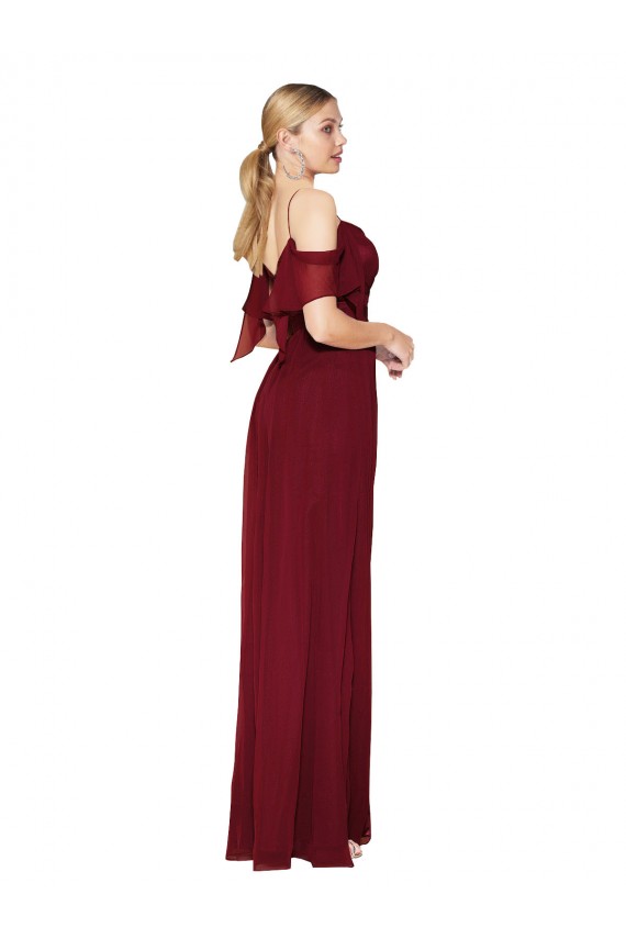 Bordeaux Trompette Épaule Dénudée Mousseline Longue Formelles Robes demoiselle d'honneur / Robes de soirée / Robes de bal à Vendre