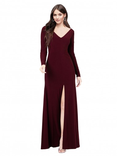 Bordeaux foncé Fourreau Col V Spandex Longue Robes demoiselle d'honneur / Robes de bal à Vendre
