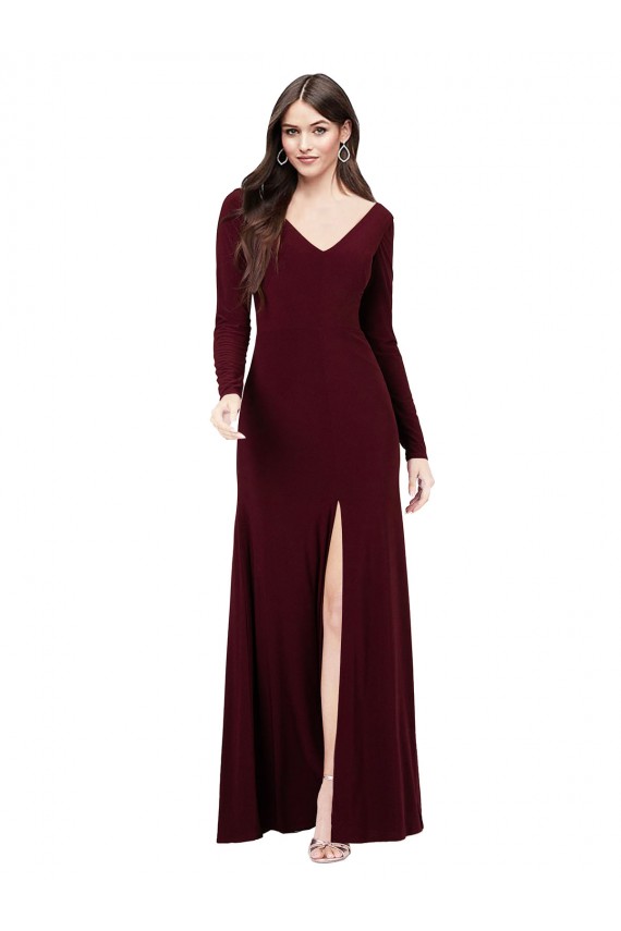 Bordeaux foncé Fourreau Col V Spandex Longue Robes demoiselle d'honneur / Robes de bal à Vendre