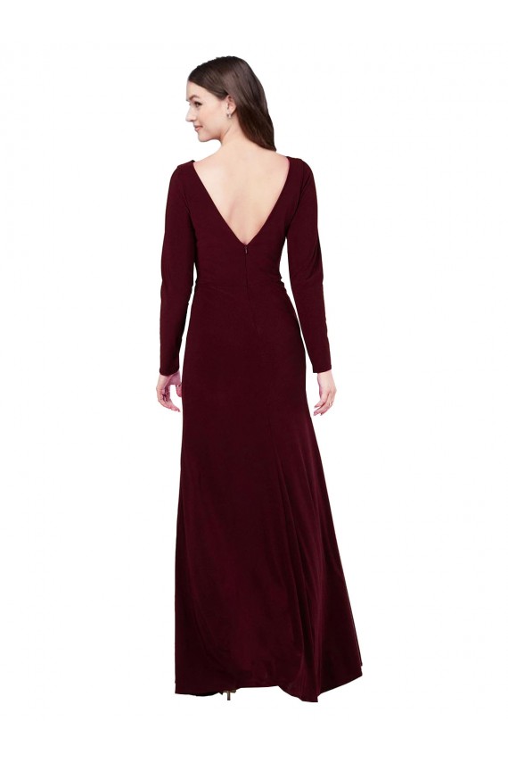Bordeaux foncé Fourreau Col V Spandex Longue Robes demoiselle d'honneur / Robes de bal à Vendre
