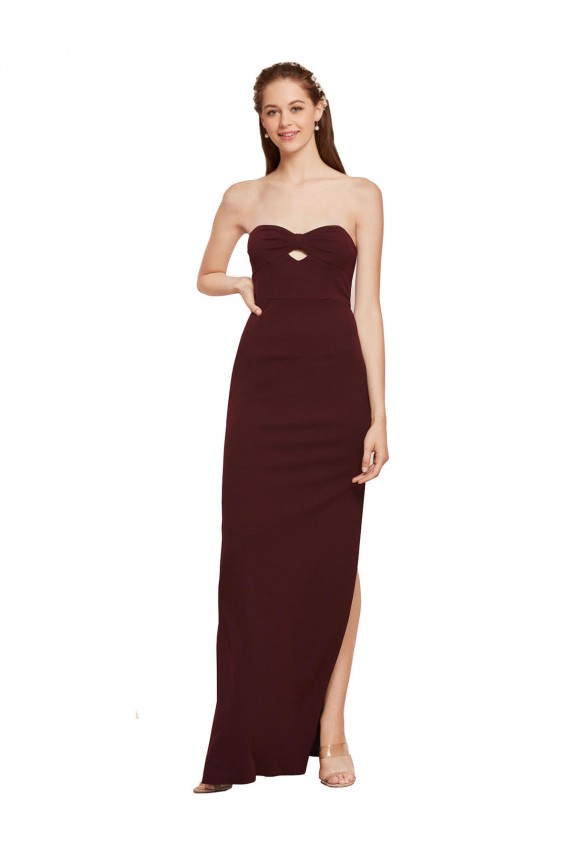 Bordeaux foncé Fourreau Sans bretelle Crêpe Stretch Longue Formelles Robes demoiselle d'honneur / Robes de soirée / Robes de bal à Vendre