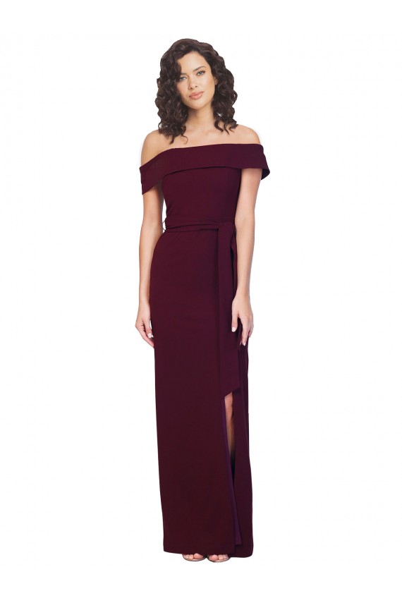 Bordeaux foncé Fourreau Épaule Dénudée Col Carré Crêpe Stretch Longue Formelles Robes demoiselle d'honneur / Robes de soirée / Robes de bal à Vendre