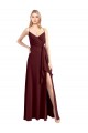 Bordeaux foncé Trapèze Bretelles spaghetti Col V Mousseline Longue Robes demoiselle d'honneur à Vendre
