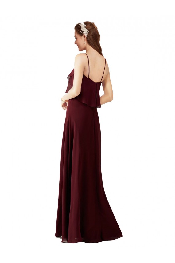 Bordeaux foncé Trapèze Bretelles spaghetti Mousseline Longue Robes demoiselle d'honneur à Vendre