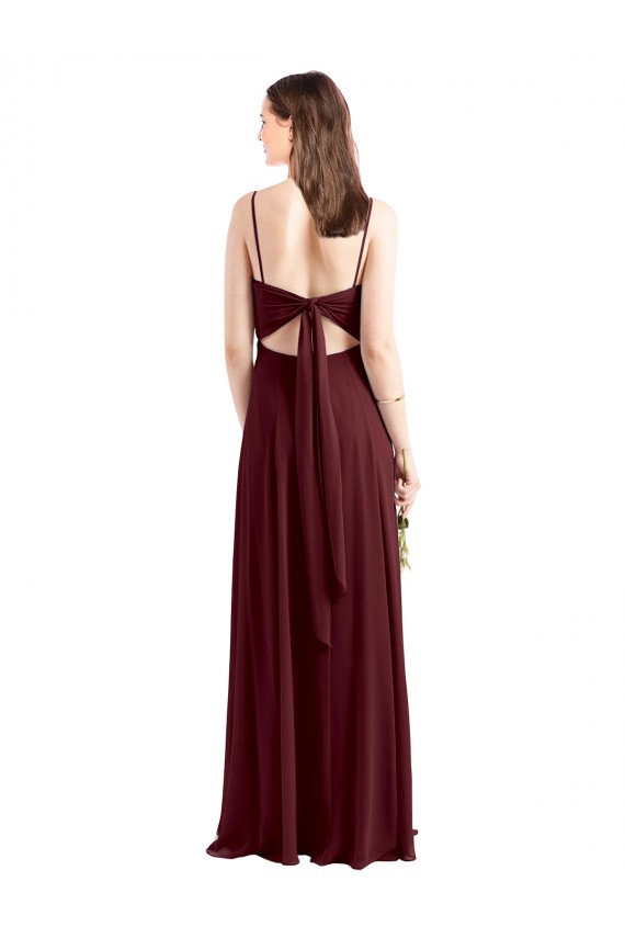 Bordeaux foncé Trapèze Bretelles spaghetti Scoop Mousseline Longue Robes demoiselle d'honneur à Vendre