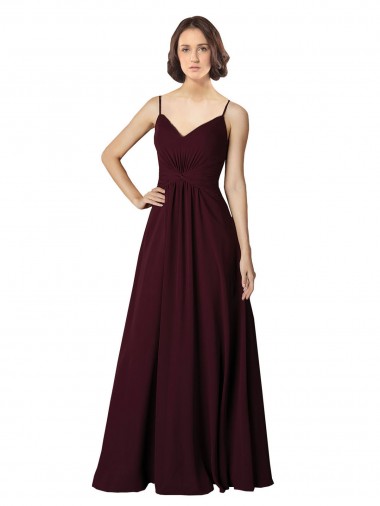 Bordeaux foncé Trapèze Col V Mousseline Longue Robes demoiselle d'honneur à Vendre
