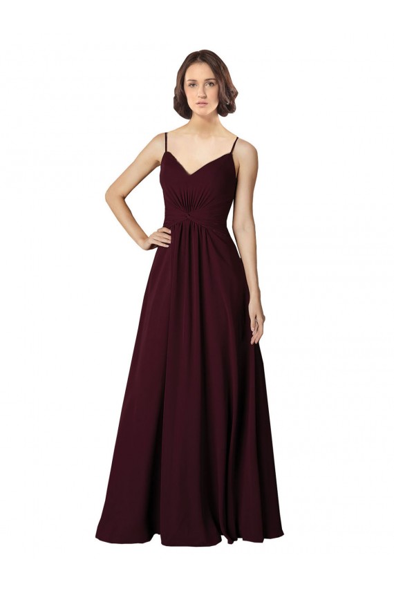Bordeaux foncé Trapèze Col V Mousseline Longue Robes demoiselle d'honneur à Vendre
