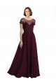 Bordeaux foncé Trapèze Col bijou Tulle Mousseline Longue Robes demoiselle d'honneur à Vendre