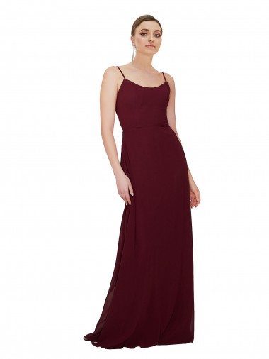 Bordeaux foncé Trapèze Scoop Mousseline Longue Robes demoiselle d'honneur à Vendre