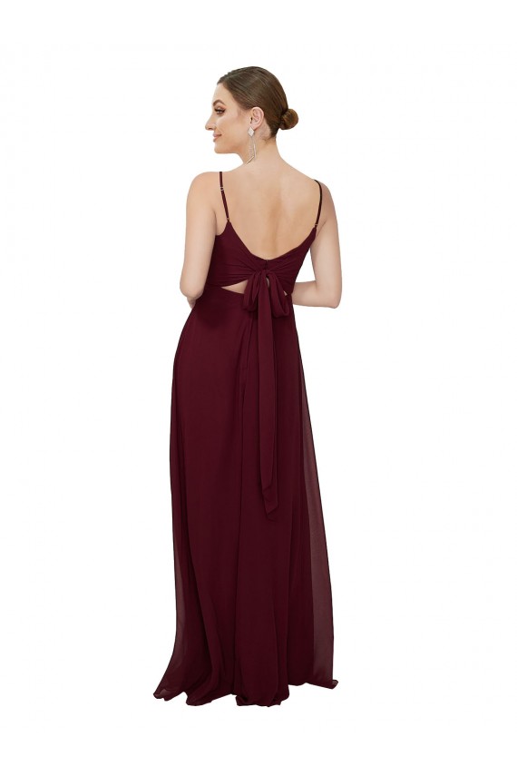 Bordeaux foncé Trapèze Scoop Mousseline Longue Robes demoiselle d'honneur à Vendre