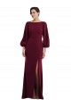 Bordeaux foncé Trompette Bateau Crêpe Stretch Longue Formelles Robes demoiselle d'honneur / Robes de soirée / Robes de bal à Vendre