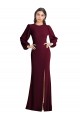 Bordeaux foncé Trompette Bateau Crêpe Stretch Longue Formelles Robes demoiselle d'honneur / Robes de soirée / Robes de bal à Vendre