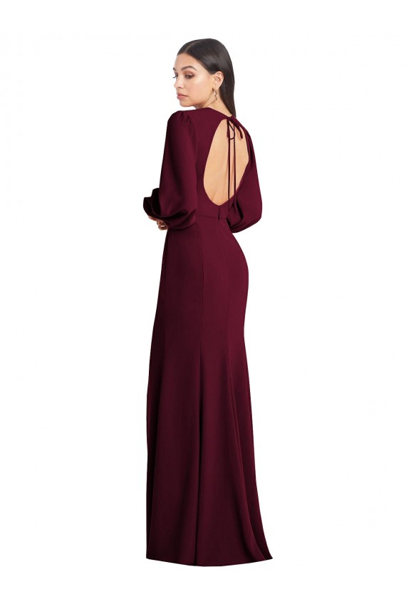 Bordeaux foncé Trompette Bateau Crêpe Stretch Longue Formelles Robes demoiselle d'honneur / Robes de soirée / Robes de bal à Vendre