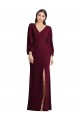 Bordeaux foncé Trompette Col V Crêpe Stretch Longue Robes demoiselle d'honneur / Robes de bal à Vendre
