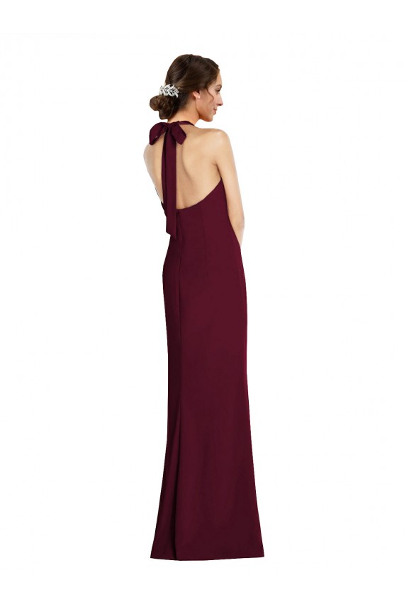 Bordeaux foncé Trompette Licou Crêpe Stretch Longue Robes demoiselle d'honneur / Robes de bal à Vendre