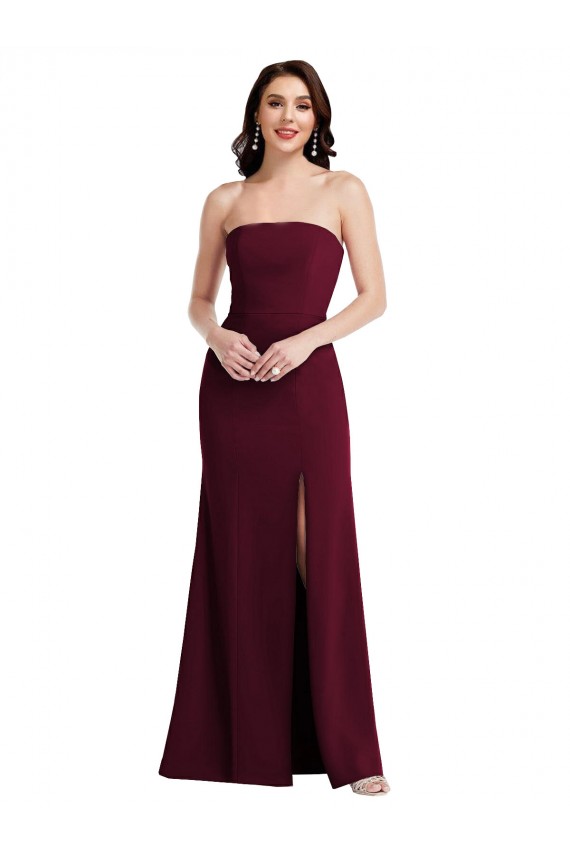 Bordeaux foncé Trompette Sans bretelle Crêpe Stretch Longue Robes demoiselle d'honneur / Robes de bal à Vendre