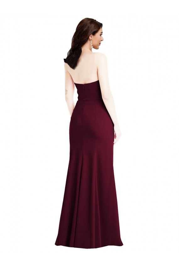 Bordeaux foncé Trompette Sans bretelle Crêpe Stretch Longue Robes demoiselle d'honneur / Robes de bal à Vendre