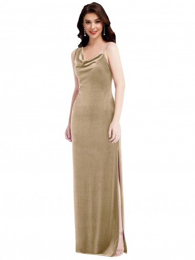 Champagne Fourreau Velours Stretch Longue Formelles Robes demoiselle d'honneur / Robes de soirée / Robes de bal à Vendre