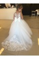 Champagne Princesse Tulle Dentelle Longue Robes de demoiselle d'honneur - fillette à Vendre