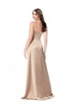 Champagne Rose Trapèze Bretelles spaghetti Col V Satiné Soyeux Longue Formelles Robes demoiselle d'honneur / Robes de soirée / Robes de bal à Vendre