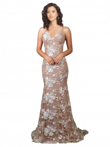 Champagne Sirène Col V Balayage train Dentelle Robes de mariée à Vendre