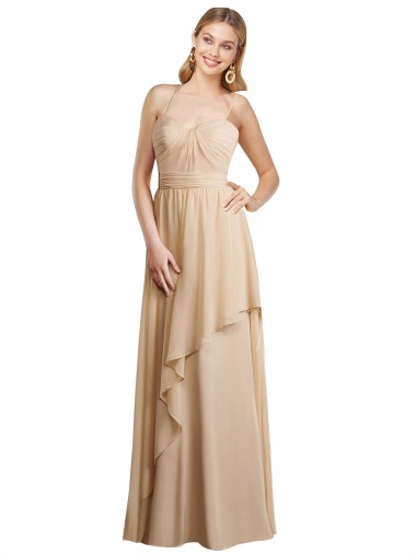 Champagne Trapèze Bretelles spaghetti Mousseline Longue Robes demoiselle d'honneur à Vendre