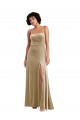 Champagne Trapèze Col Carré Velours Stretch Longue Formelles Robes demoiselle d'honneur / Robes de soirée / Robes de bal à Vendre