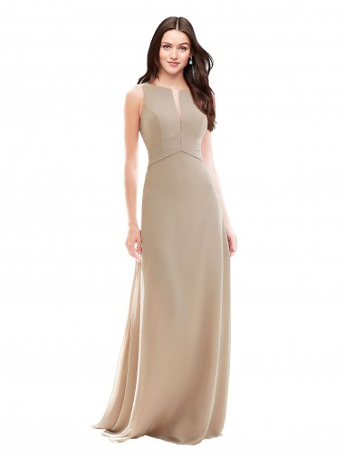 Champagne Trapèze Col Haut Mousseline Longue Robes demoiselle d'honneur à Vendre