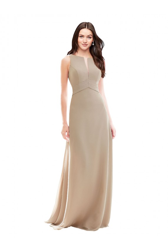 Champagne Trapèze Col Haut Mousseline Longue Robes demoiselle d'honneur à Vendre