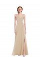 Champagne Trapèze Col V Mousseline Longue Robes demoiselle d'honneur à Vendre