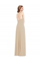 Champagne Trapèze Col V Mousseline Longue Robes demoiselle d'honneur à Vendre