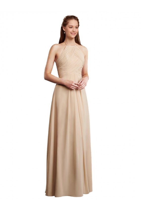 Champagne Trapèze Licou Mousseline Longue Robes demoiselle d'honneur à Vendre