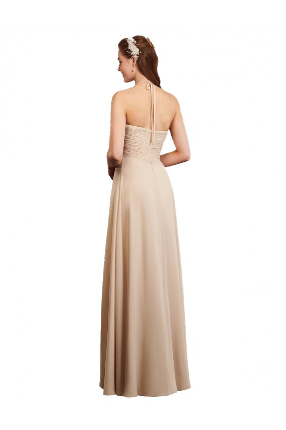 Champagne Trapèze Licou Mousseline Longue Robes demoiselle d'honneur à Vendre