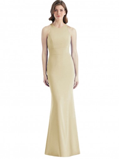 Champagne Trompette Bateau Crêpe Stretch Longue Robes demoiselle d'honneur / Robes de bal à Vendre