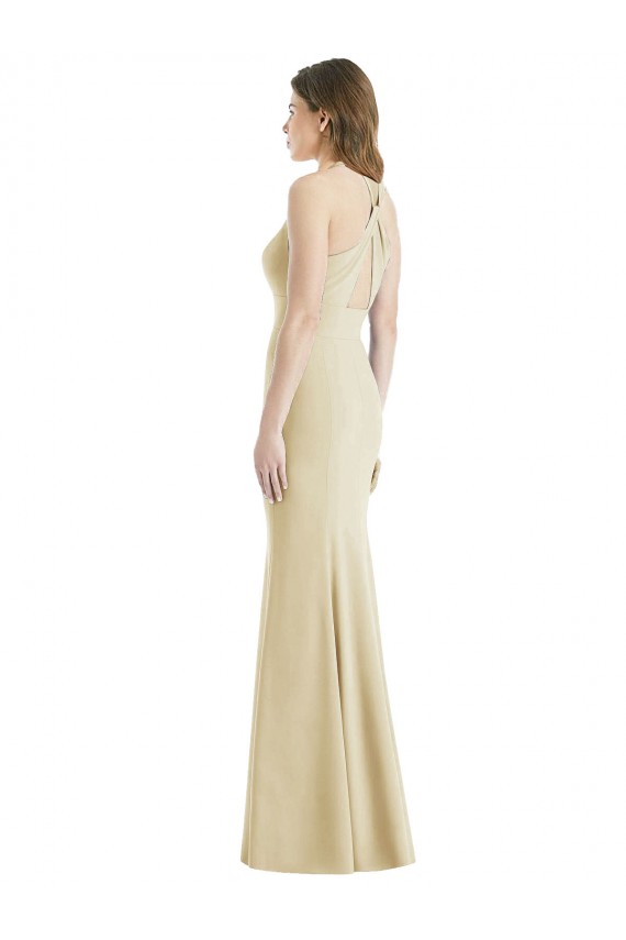 Champagne Trompette Bateau Crêpe Stretch Longue Robes demoiselle d'honneur / Robes de bal à Vendre