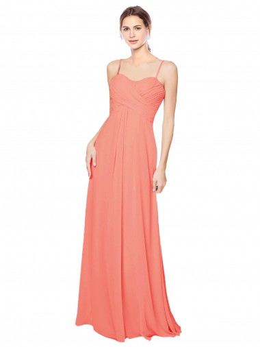 Corail Trapèze Bretelles spaghetti Mousseline Longue Robes demoiselle d'honneur à Vendre