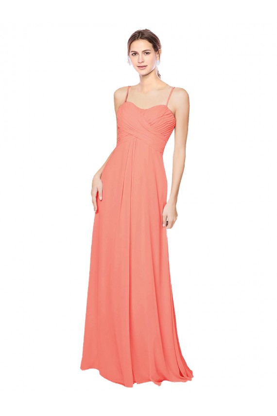 Corail Trapèze Bretelles spaghetti Mousseline Longue Robes demoiselle d'honneur à Vendre