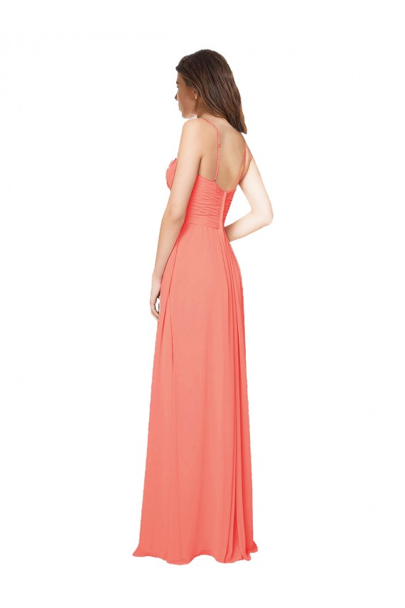 Corail Trapèze Bretelles spaghetti Mousseline Longue Robes demoiselle d'honneur à Vendre